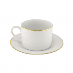 Gold Rimmed Porcelain Coffee Cup and Saucer