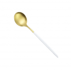 Matte White & Gold Dessert Spoon