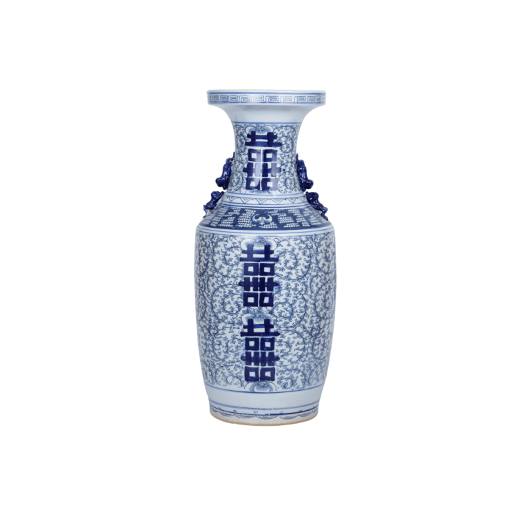 B&W Double Happiness Flower Jar W/ Ears - L