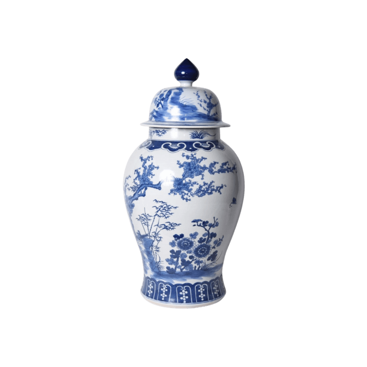 B&W Porcelain Four Season Plants Temple Jar - L