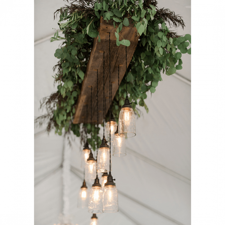 Rustic Chandelier/ Edison Board with hanging drops