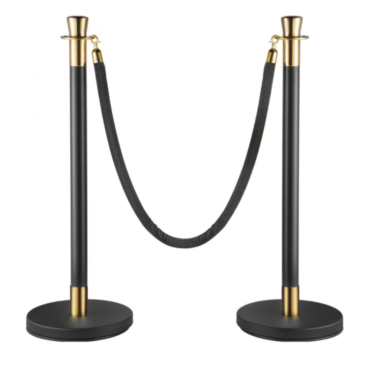 Black & Gold Stanchions with Black Velvet Rope Set